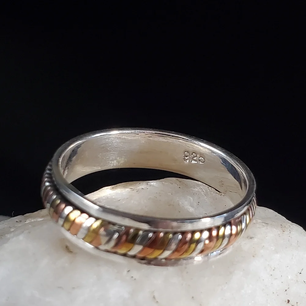 Unique Men's Jewelry Solid Sterling 925 Silver 14K Gold Ring Gift For Man
